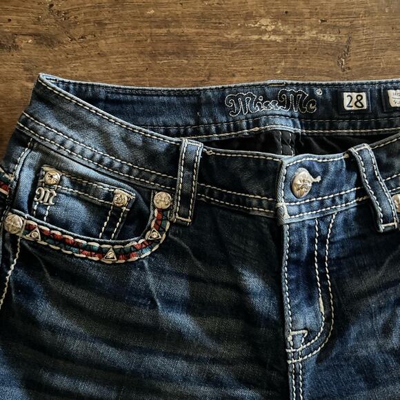 Miss Me Y2k Mid Rise Slim Boot Blinged Denim Jeans 28 - Picture 4 of 4